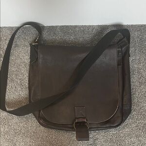 Brown Leather Crossbody Saddle Bag with Brass Hardware Vintage Roma